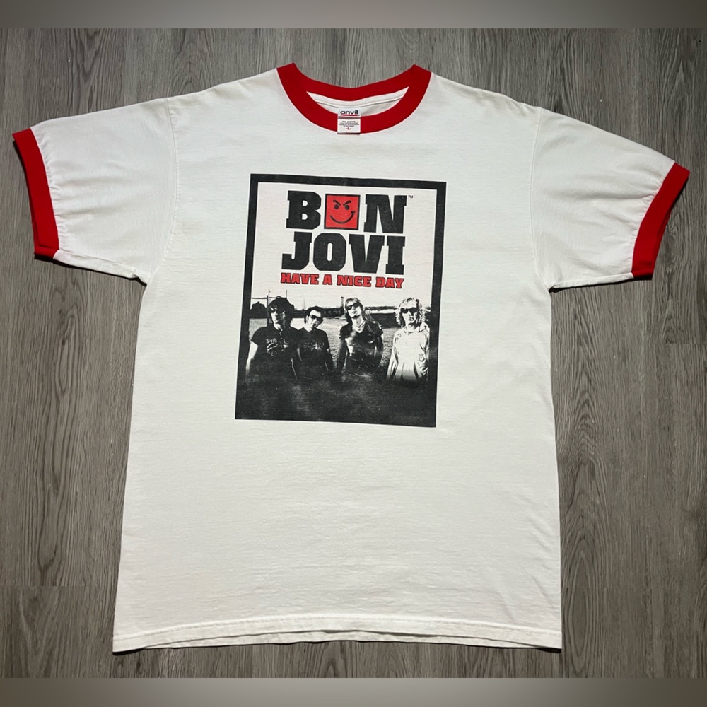 Vtg. Bon Jovi have a nice day 2005 tour band ringer T-shirt Large double sided